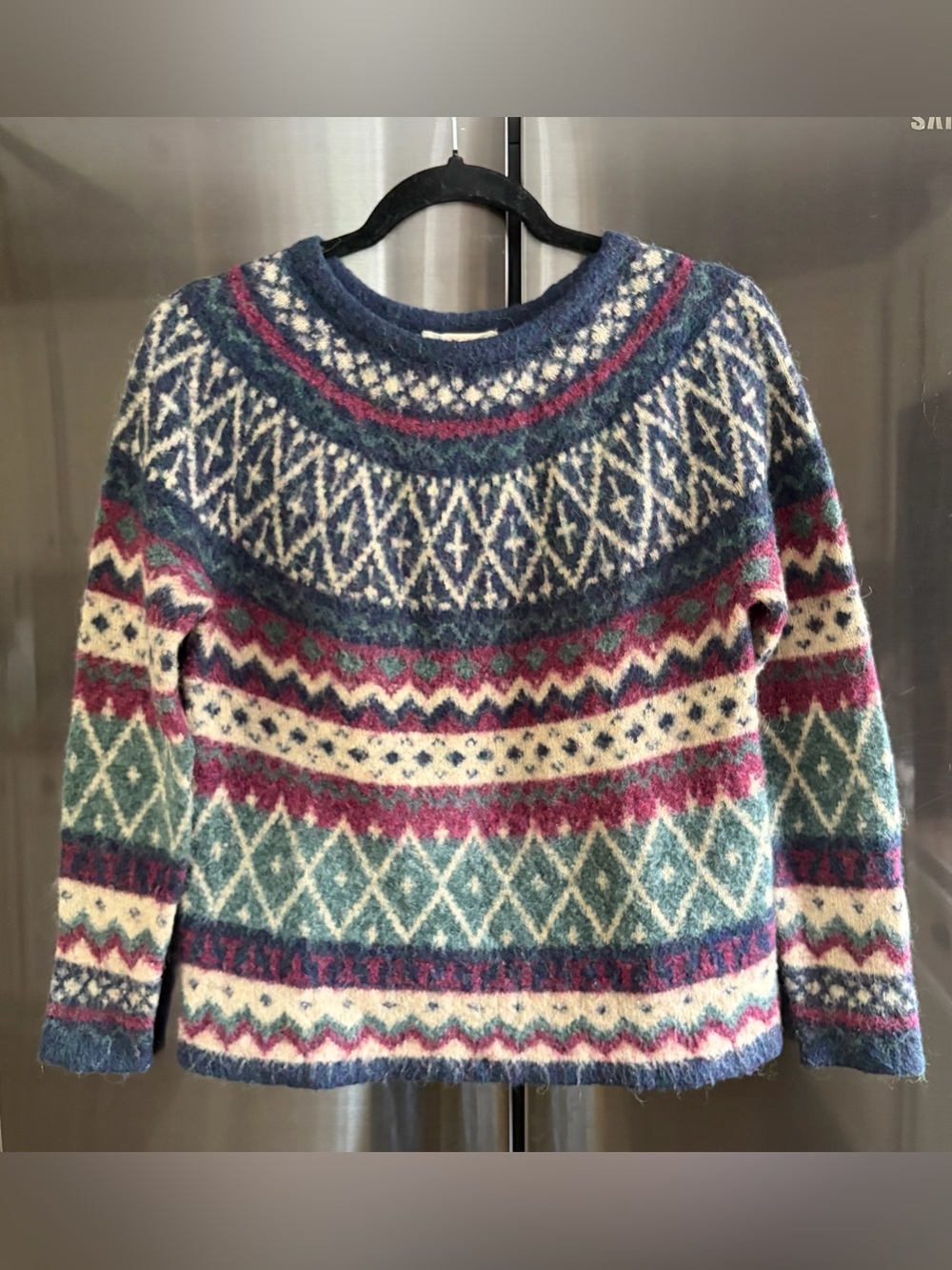 Esprit 100% Wool Cozy Fair Isle Crewneck Sweater Sz XS Vintage-Style Cabincore